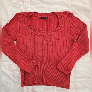 Red Ribbed Scoop-Neck Women’s Sweater